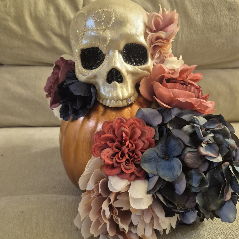 Floral Skull Pumpkin Decor